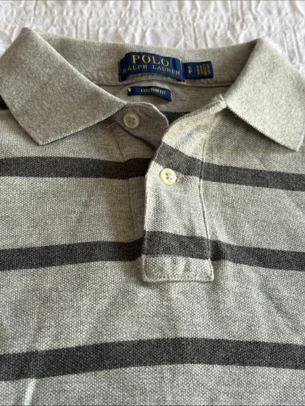 Polo by Ralph Lauren Gray and Dark Gray Striped Polo Shirt